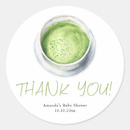 Pegatina Redonda Watercolor Matcha Latte Baby Shower Thank You