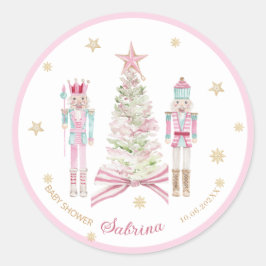 Pegatina Redonda  Watercolor Merry Christmas Nutcracker ballet pink