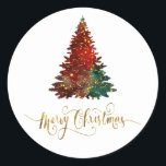 Pegatina Redonda Watercolor Merry Christmas Tree Design<br><div class="desc">Watercolor Gold Merry Christmas Holiday Tree Design Classic Round Pegatina</div>