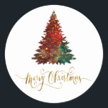 Pegatina Redonda Watercolor Merry Christmas Tree Design<br><div class="desc">Watercolor Gold Merry Christmas Holiday Tree Design Classic Round Pegatina</div>