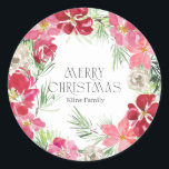 Pegatina Redonda Watercolor Merry Christmas Wreath<br><div class="desc">Watercolor Merry Christmas Wreath</div>