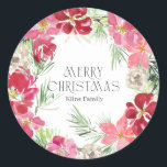 Pegatina Redonda Watercolor Merry Christmas Wreath<br><div class="desc">Watercolor Merry Christmas Wreath</div>