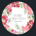 Pegatina Redonda Watercolor Merry Christmas Wreath<br><div class="desc">Watercolor Merry Christmas Wreath</div>