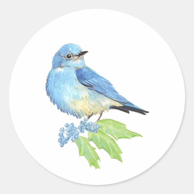 Pegatina Redonda Watercolor Mountain Bluebird Blue Bird Art para (Anverso)
