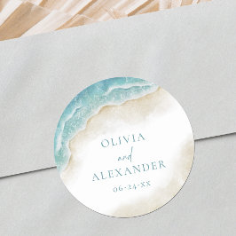 Pegatina Redonda Watercolor Ocean Summer Beach Wedding