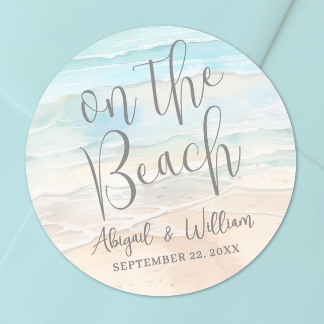 Pegatina Redonda Watercolor On The Beach Wedding (Watercolor On The Beach Wedding Classic Round Sticker )