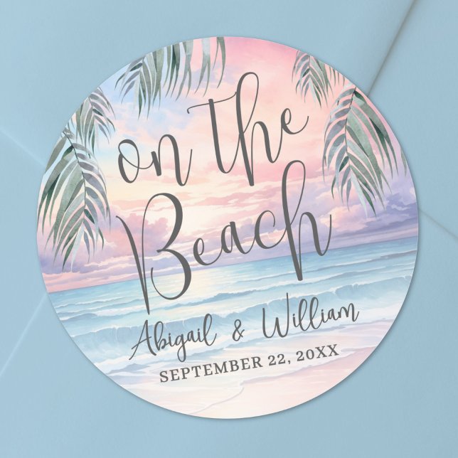 Pegatina Redonda Watercolor On The Beach Wedding (Watercolor On The Beach Wedding Classic Round Sticker)