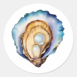 Pegatina Redonda Watercolor Oyster Shell