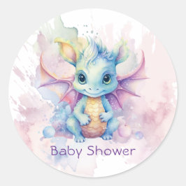 Pegatina Redonda Watercolor Pastel Dragon Chica Baby Shower