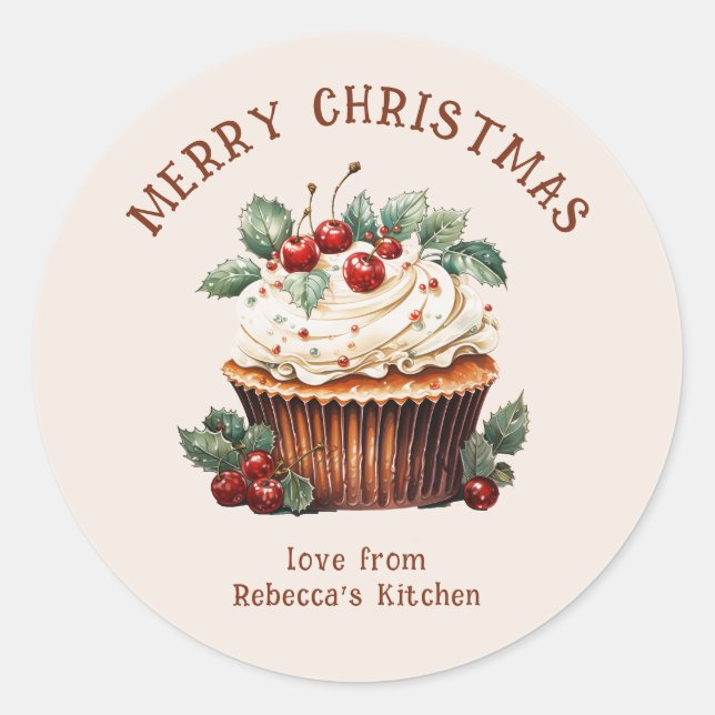 Pegatina Redonda Watercolor Pastry Merry Christmas Small Business (Anverso)