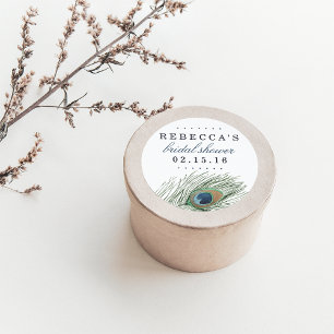 Pegatina Redonda Watercolor Peacock Feather Briather Shower