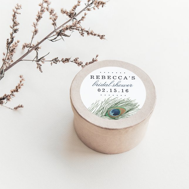 Pegatina Redonda Watercolor Peacock Feather Briather Shower (Subido por el creador)
