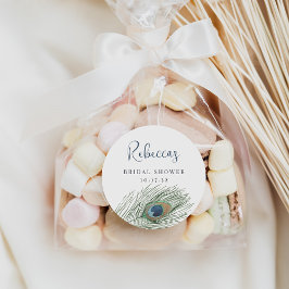 Pegatina Redonda Watercolor Peacock Feather Briather Shower