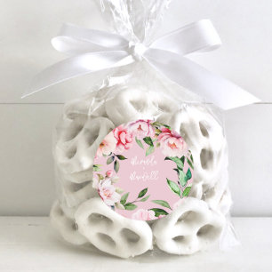 Pegatina Redonda Watercolor Peony Magnolia Boda rosa