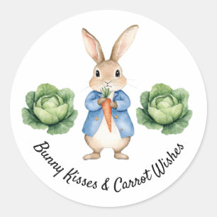 Pegatina Redonda Watercolor Peter Rabbit Garden Cabbage Baby Shower