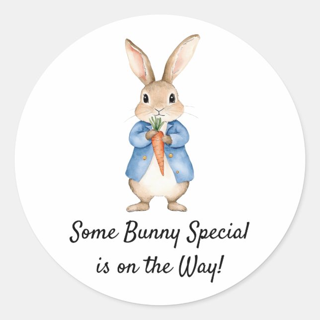 Pegatina Redonda Watercolor Peter Rabbit Garden Fiesta Baby Shower (Anverso)