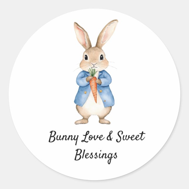 Pegatina Redonda Watercolor Peter Rabbit Garden Fiesta Baby Shower (Anverso)
