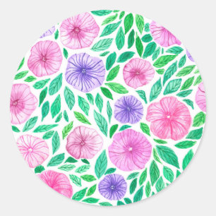 Pegatina Redonda Watercolor petunia garden