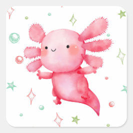 Pegatina Redonda Watercolor Pink Axolotl Birthday Party
