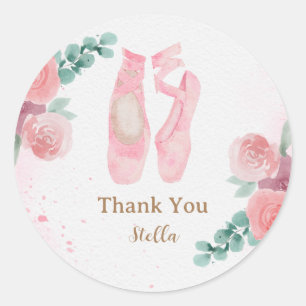 Pegatina Redonda Watercolor Pink Ballerina Shoes, Gracias