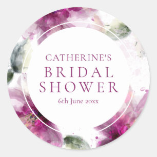 Pegatina Redonda Watercolor Pink Lily Floral Bridal Shower
