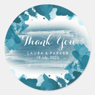 Pegatina Redonda Watercolor Pintado Gracias Artista Boda