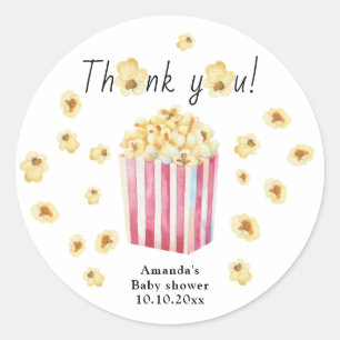 Pegatina Redonda Watercolor Popcorn Gracias Baby Shower