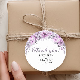 Pegatina Redonda Watercolor Purple Flowers Wedding Celebration