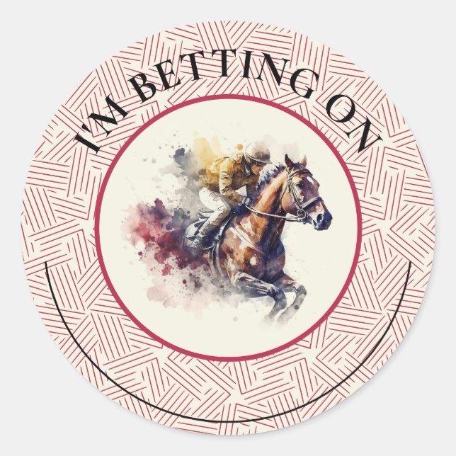Pegatina Redonda Watercolor Racehorse Derby Betting (Anverso)