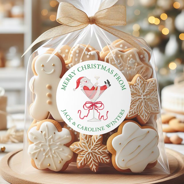 Pegatina Redonda Watercolor Santa Christmas Cocktail Party (Subido por el creador)