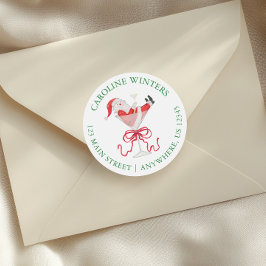 Pegatina Redonda Watercolor Santa Christmas Cocktail Party Address