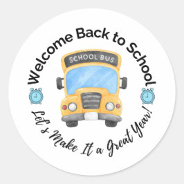 Pegatina Redonda Watercolor School Bus Sticker