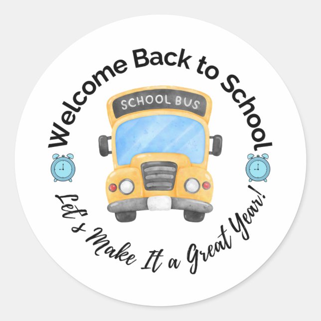 Pegatina Redonda Watercolor School Bus Sticker (Anverso)