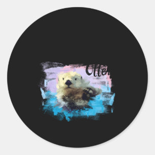 Pegatina Redonda Watercolor Sea Otter que ama a las nutrias