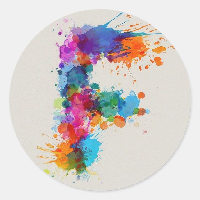 Pegatina Redonda Watercolor Splash F (Anverso)
