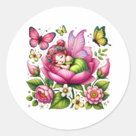 Pegatina Redonda Watercolor Spring Baby Fairy