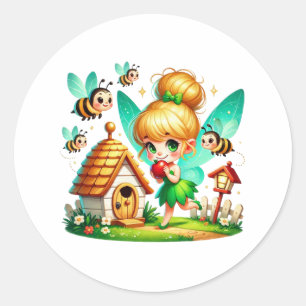 Pegatina Redonda Watercolor Spring Baby Fairy
