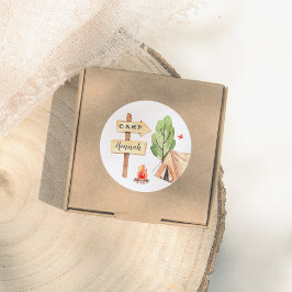 Pegatina Redonda Watercolor Summer Camping Girls Birthday Party