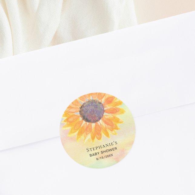 Pegatina Redonda Watercolor Sunflower Baby Shower (Subido por el creador)