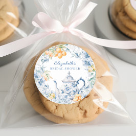 Pegatina Redonda Watercolor Tea Fiesta Bridal Shower