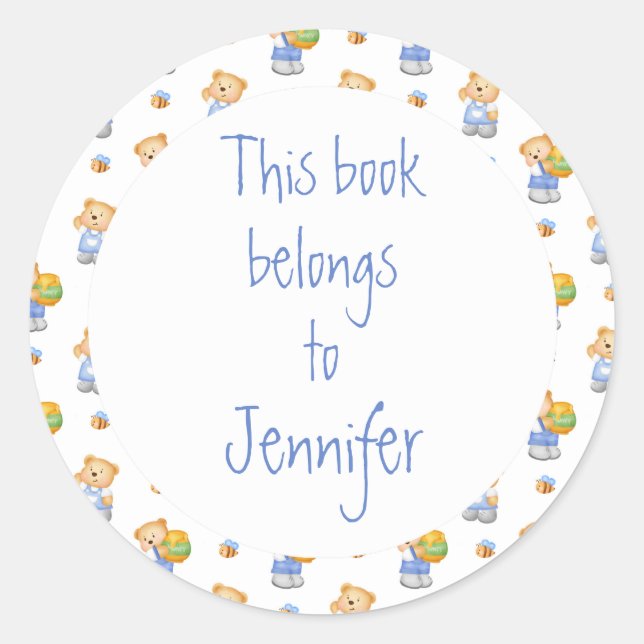 Pegatina Redonda Watercolor Teddy Bear Personalizado Biblioteca de  (Anverso)