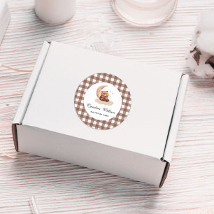 Pegatina Redonda Watercolor Teddy oso ducha de bebé neutra de géner