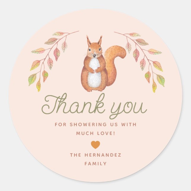 Pegatina Redonda Watercolor Tema de caída simétrico Baby Shower (Anverso)