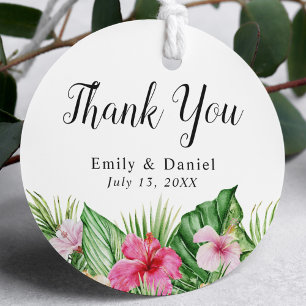 Pegatina Redonda Watercolor Tropical Floral Wedding Favor de ti
