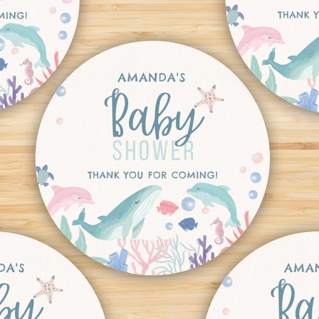 Pegatina Redonda Watercolor Under the Sea Baby Shower (Subido por el creador)