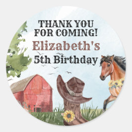 Pegatina Redonda Watercolor Wild West Rodeo Horse Barn Gracias