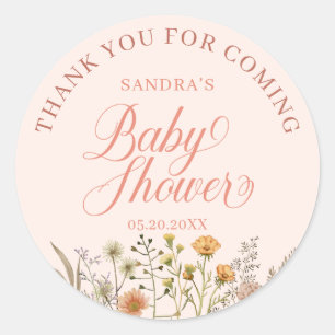 Pegatina Redonda Watercolor Wildflower Boho Gracias Baby Shower