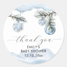 Pegatina Redonda Watercolor Winter Mountain Snowflake Baby Shower