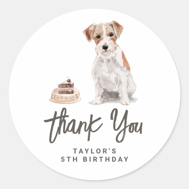 Pegatina Redonda Watercolor Wire Haired Jack Russell Gracias (Anverso)