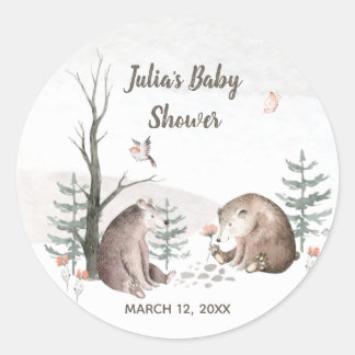 Pegatina Redonda Watercolor Woodland Forest Baby Shower